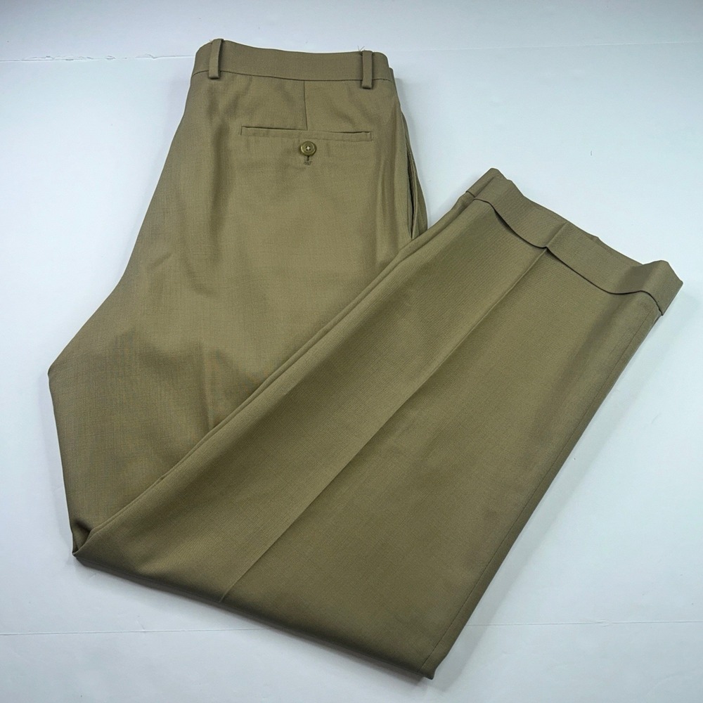 Lauren Ralph Lauren Total Comfort Dress Pants Mens 34x29 Tan Wool Pleated Cuffed